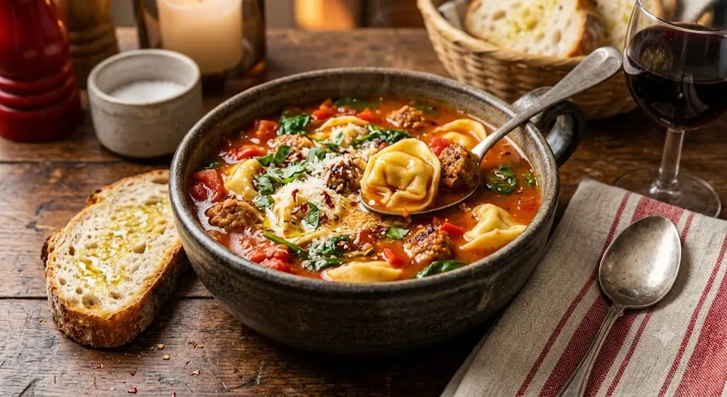 spicy Italian tortellini soup