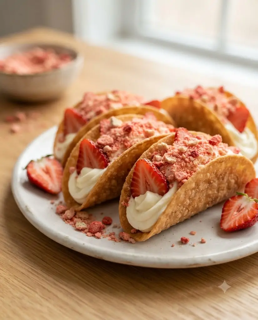Strawberry Crunch Cheesecake Tacos