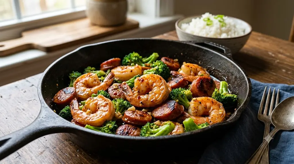 Honey Garlic Shrimp Sausage and Broccoli