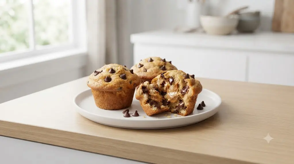 Peanut Butter Chocolate Chip Muffins with Greek Yogurt