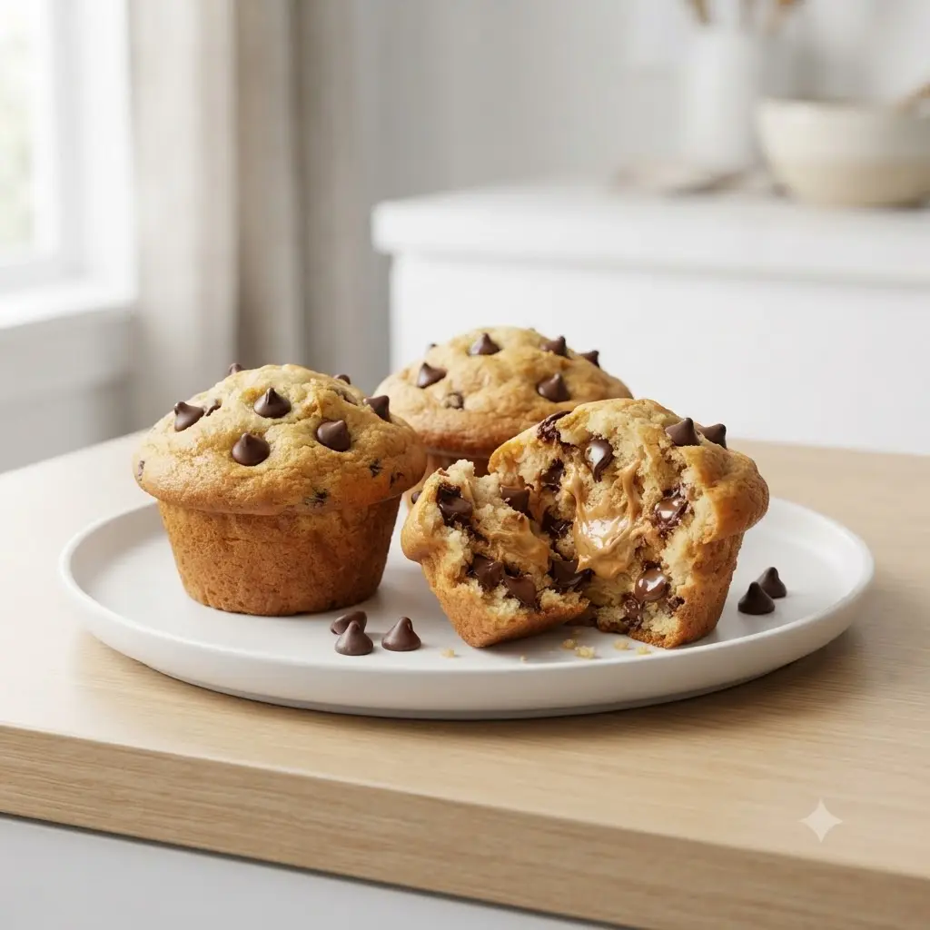 Peanut Butter Chocolate Chip Muffins with Greek Yogurt