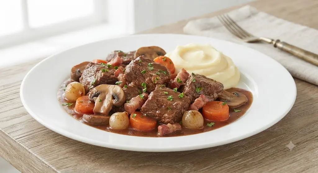 Slow Cooker Beef Bourguignon With Red Wine